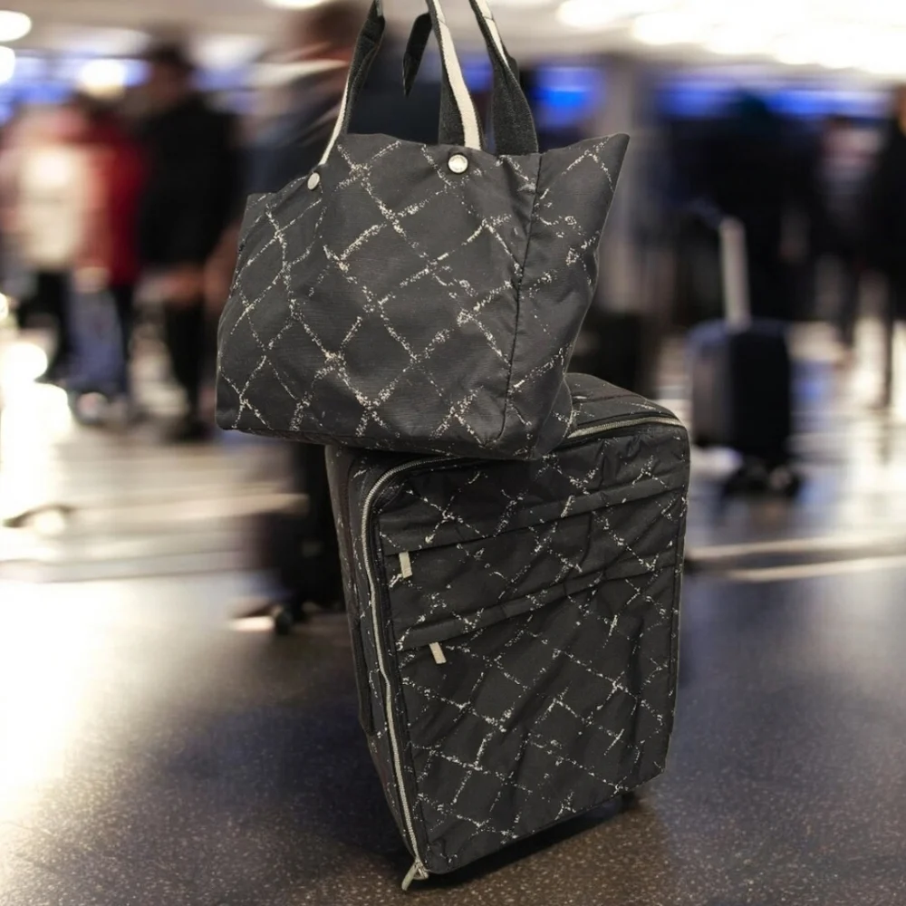 CHANEL Old Travel Line Nylon Black Suitcase + Tote